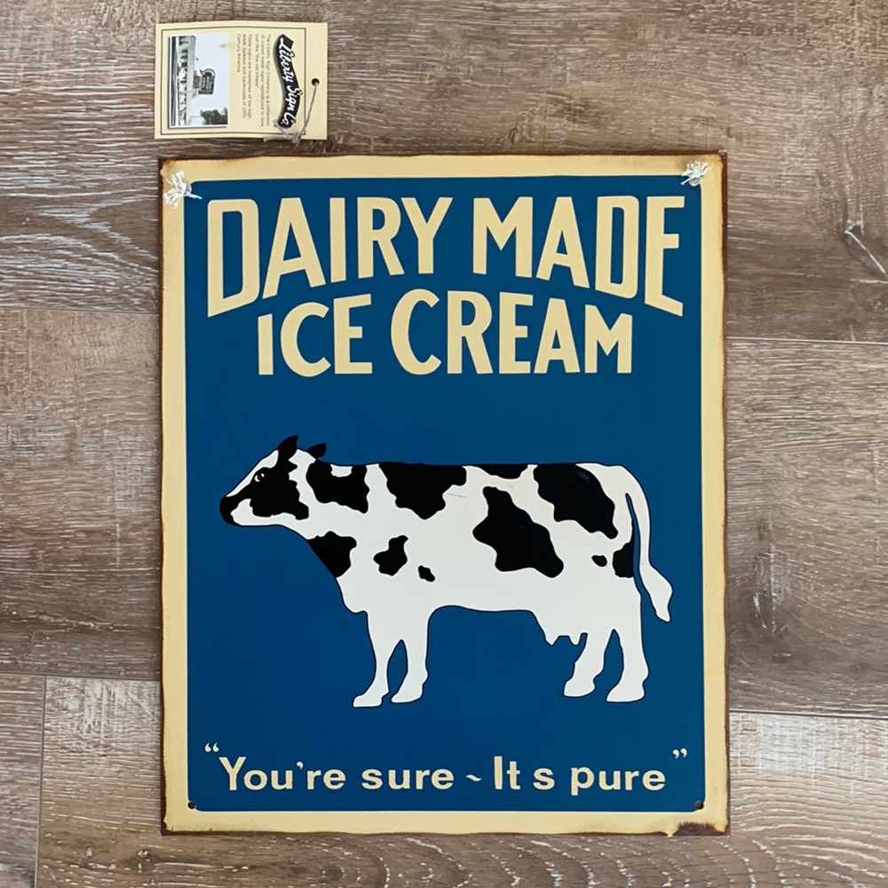 NEW Vintage style DAIRY MADE ICE CREAM metal sign.
